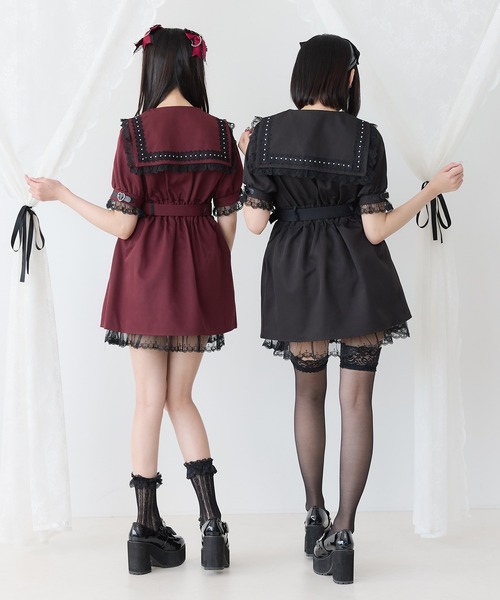 DearMyLove ワンピース ハートベルト角襟レースアップワンピース