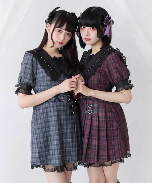 DearMyLove ワンピース ハートベルト角襟レースアップワンピース