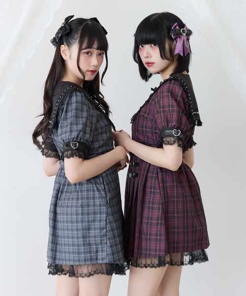 DearMyLove ワンピース ハートベルト角襟レースアップワンピース