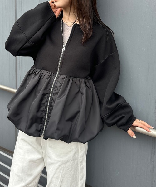 RANAN（ラナン） ブルゾン アウター 異素材切替バルーンペプラム