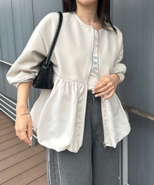 RANAN（ラナン） ブルゾン アウター 異素材切替バルーンペプラム