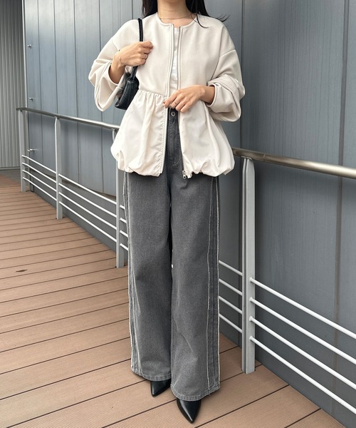 RANAN（ラナン） ブルゾン アウター 異素材切替バルーンペプラム