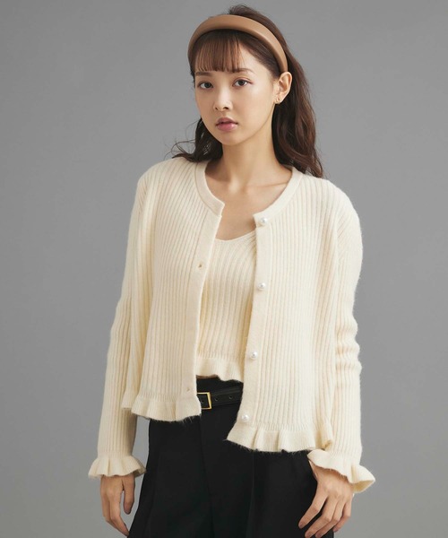 カレンソロジー カシミヤ ニット カーディガン 長袖 パールボタン アイボリー カレンソロジー カシミヤ ニット カーディガン 長袖 パールボタン