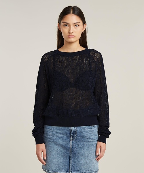 ニット セーター POINTELLE LIGHTWEIGHT KNITTED SWEATER/シースルーロゴニットセーター レディース