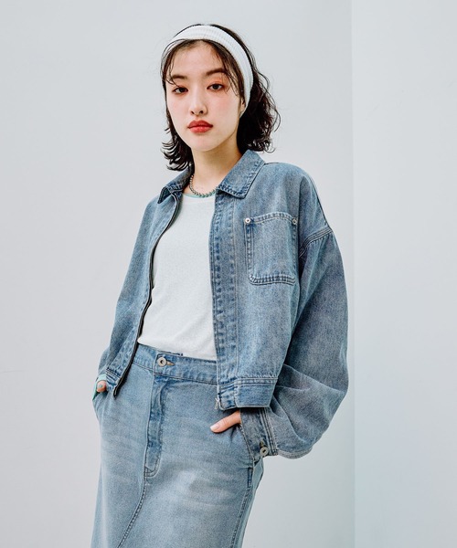 【Glamlips】 ウォッシュド DENIM ブルゾン ジャケット ショート丈 楽天市場】ダブルジップスタンドデニムブルゾン アウター ジャケット
