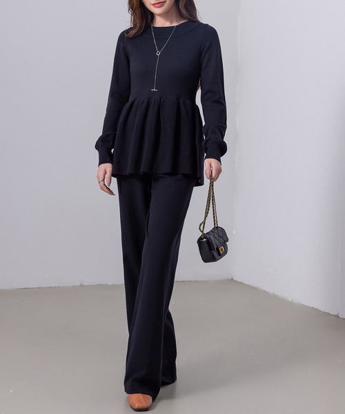 DAY CLOSET セットアップ レディース 長袖ペプラムニット