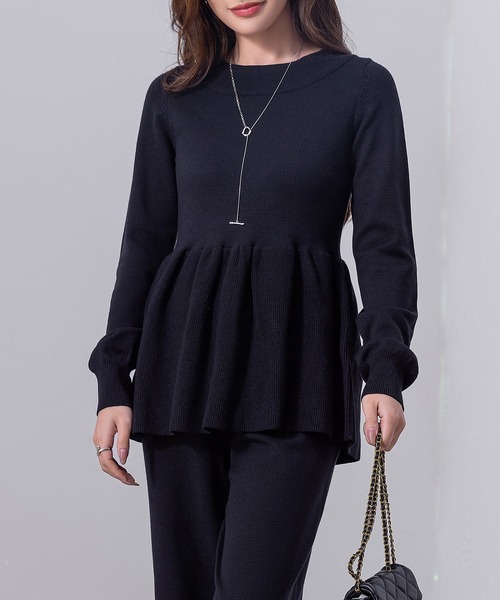 DAY CLOSET セットアップ レディース 長袖ペプラムニット