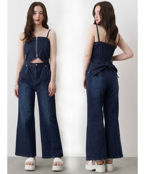 CALNAMUR オールインワン BACK RIBBON DENIM ALL IN ONE/バック