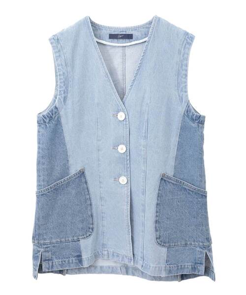 SOFFITTO（ソフィット） ベスト ジレ 配色デニムベスト レディース
