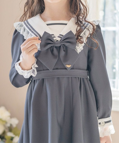 MARNI キッズ フリル付きワンピース ネイビー/グレー MARNI キッズ