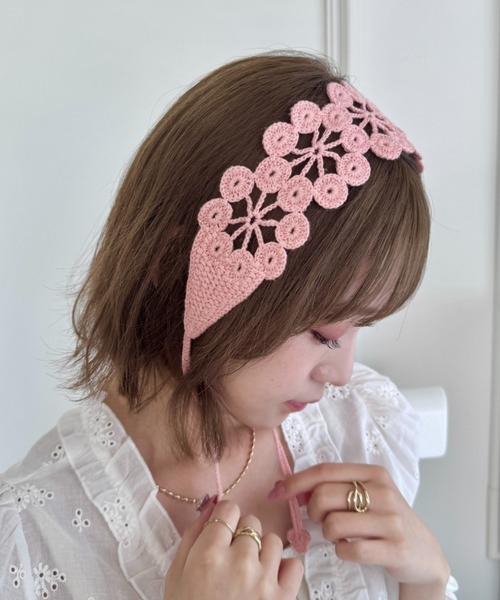 SOLLON. ヘアバンド クロシェ編みフラワーヘッドバンド