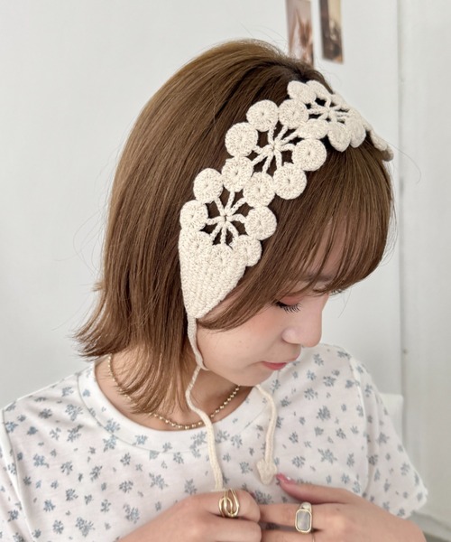 SOLLON.（ソルロン） ヘアバンド クロシェ編みフラワーヘッドバンド