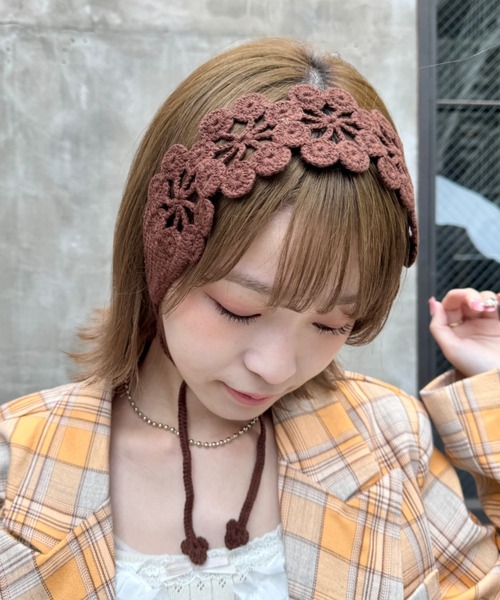 SOLLON. ヘアバンド クロシェ編みフラワーヘッドバンド