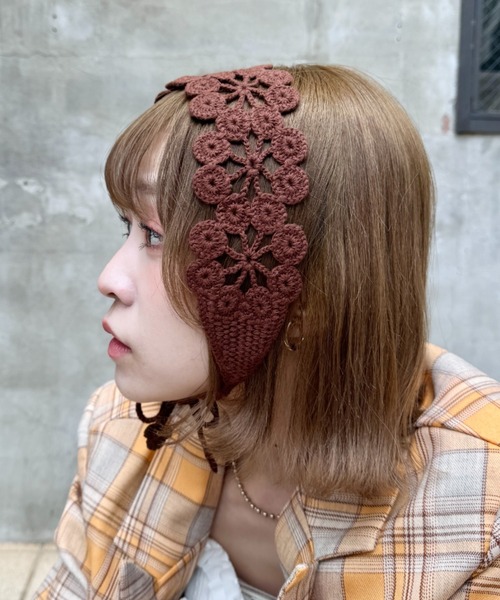 SOLLON. ヘアバンド クロシェ編みフラワーヘッドバンド