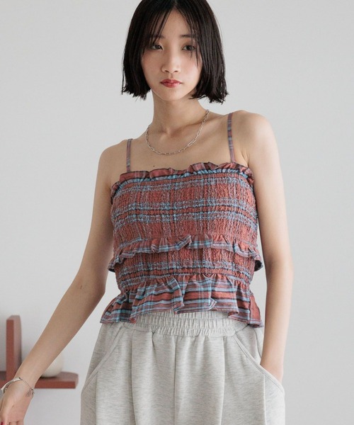 LOWRYS FARM キャミソール チェックシャーリングキャミ 289820