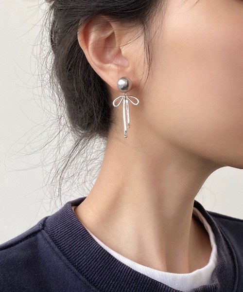 yu-ka ピアス YU-KA:パールリボンデザインピアス Pearl ribbon design 