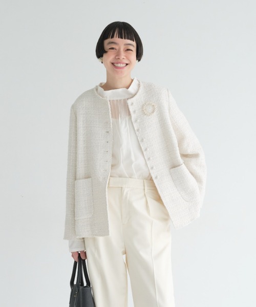 pual ce cin 「PUAL CE CIN」 ツイードジャケット FREE アイボリー