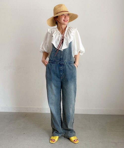 試着程度⭐︎美品 JEANS 刺繍入りデニムオーバーオール M サロペット オーバーオール デニムオーバーオール レディース