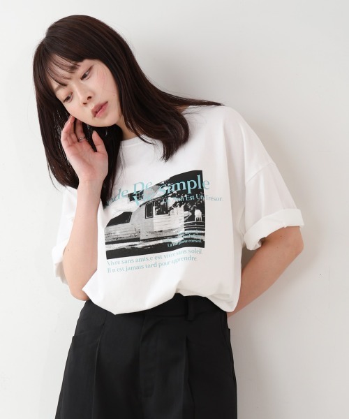 BAB tシャツ フォトプリントカラーロゴ半袖Tシャツ レディース