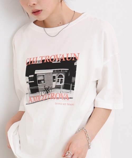 BAB tシャツ フォトプリントカラーロゴ半袖Tシャツ レディース