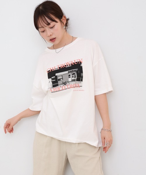 BAB tシャツ フォトプリントカラーロゴ半袖Tシャツ レディース