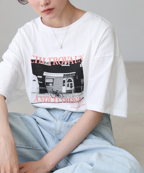 BAB tシャツ フォトプリントカラーロゴ半袖Tシャツ レディース