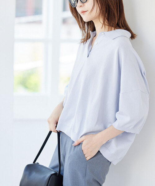 「SLOBE IENA」 半袖ポロシャツ FREE サックスブルー レディース