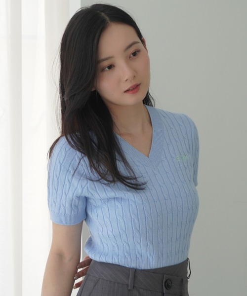 EIMY ISTOIRE（エイミーイストワール） Vネックニット F サックス