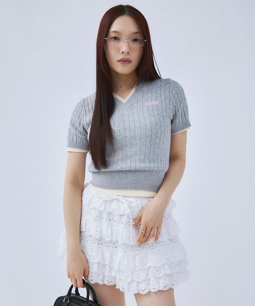 eimy っ ω) EIMY ISTOIRE（エイミーイストワール） Vネックニット F サックス