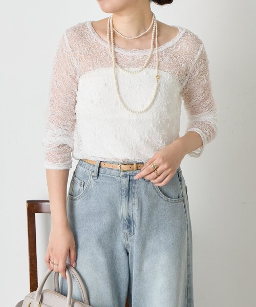 tシャツ レースシアーカットソー レディース