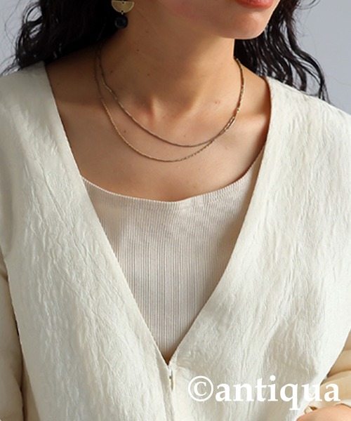 「antiqua」 「KINU」ノーカラージャケット P ネイビー レディース