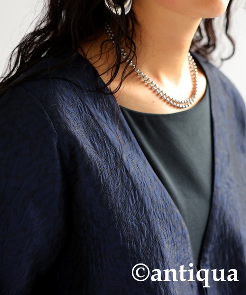 「antiqua」 「KINU」ノーカラージャケット P ネイビー レディース