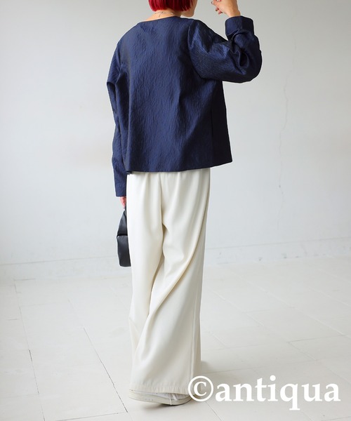 「antiqua」 「KINU」ノーカラージャケット P ネイビー レディース