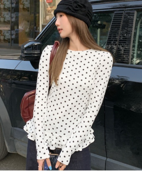 gossip!ロサンゼルス tシャツ ドット柄にきゅん♪フリルカットソー 