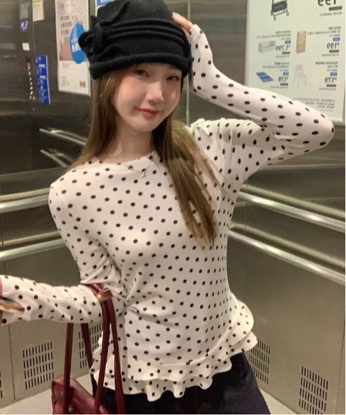 gossip!ロサンゼルス tシャツ ドット柄にきゅん♪フリルカットソー 