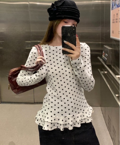 gossip!ロサンゼルス tシャツ ドット柄にきゅん♪フリルカットソー 
