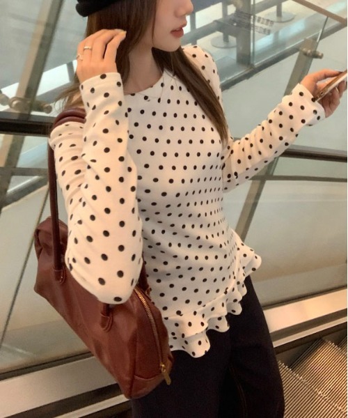 gossip!ロサンゼルス tシャツ ドット柄にきゅん♪フリルカットソー 