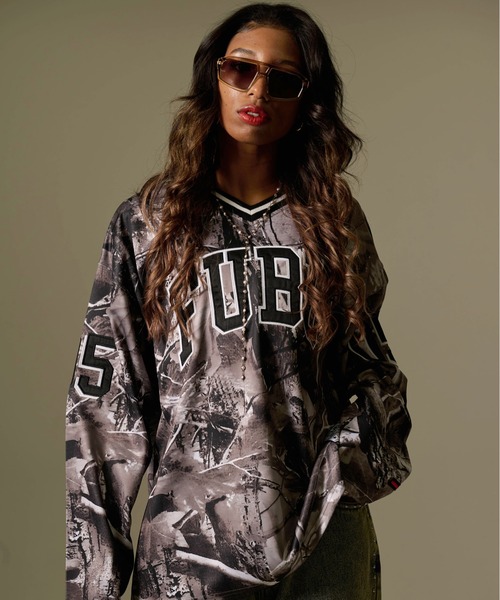 FUBU（フブ） tシャツ ブランド ロゴ ナンバー ワッペン Vネック 長袖