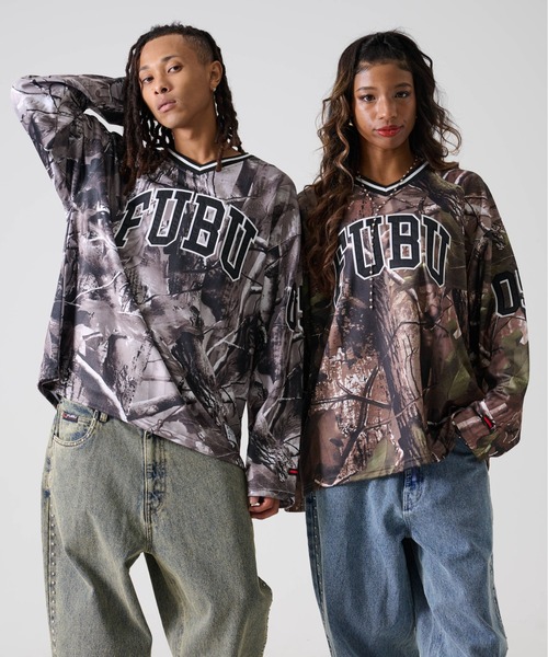 FUBU（フブ） tシャツ ブランド ロゴ ナンバー ワッペン Vネック 長袖