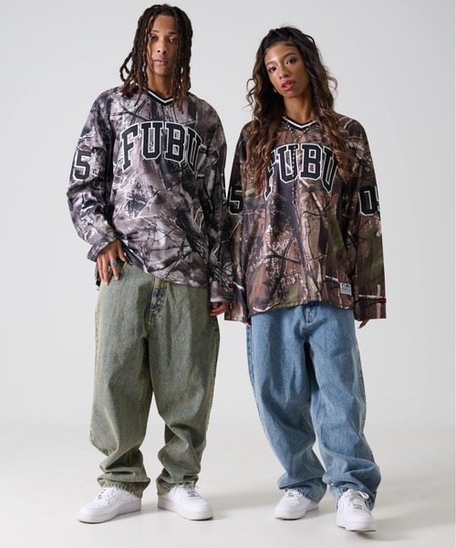 FUBU（フブ） tシャツ ブランド ロゴ ナンバー ワッペン Vネック 長袖