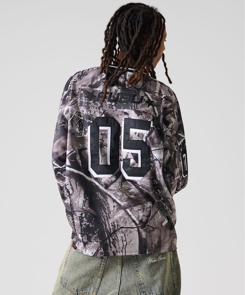 fubuゲームシャツ FUBU（フブ） tシャツ ブランド ロゴ ナンバー ワッペン Vネック 長袖