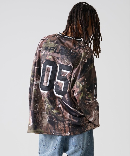 FUBU（フブ） tシャツ ブランド ロゴ ナンバー ワッペン Vネック 長袖