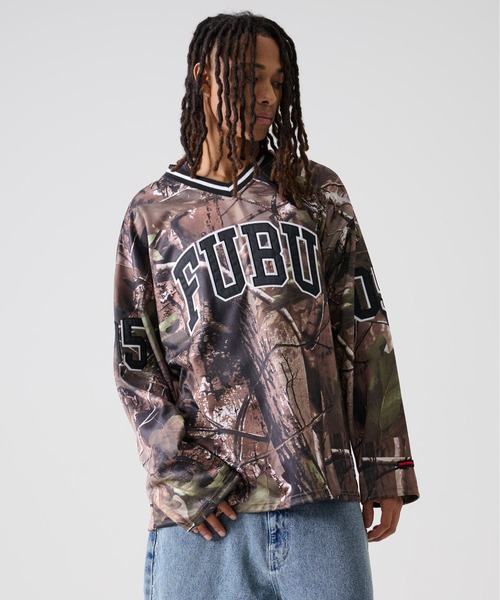 FUBU（フブ） tシャツ ブランド ロゴ ナンバー ワッペン Vネック 長袖