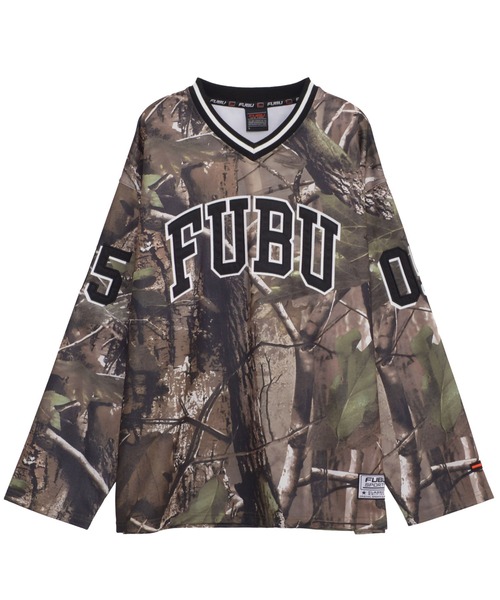 FUBU（フブ） tシャツ ブランド ロゴ ナンバー ワッペン Vネック 長袖