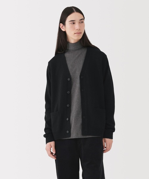 ブラック長袖カーディガン 無印良品（MUJI） カーディガン 紳士 洗えるウールミドルゲージV