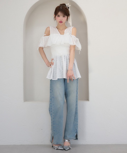 「Ambre Neige」 半袖ブラウス FREE ライトブルー レディース_画像2