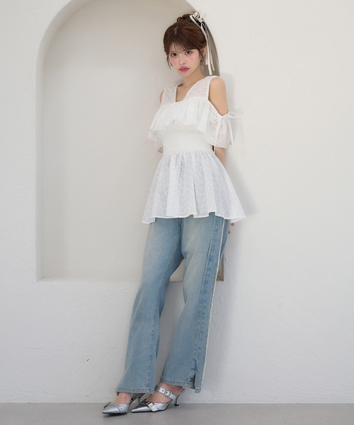 「Ambre Neige」 半袖ブラウス FREE ライトブルー レディース_画像3