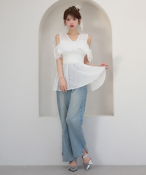 「Ambre Neige」 半袖ブラウス FREE ライトブルー レディース_画像4