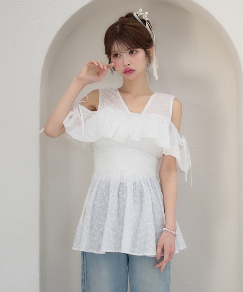 「Ambre Neige」 半袖ブラウス FREE ライトブルー レディース_画像5