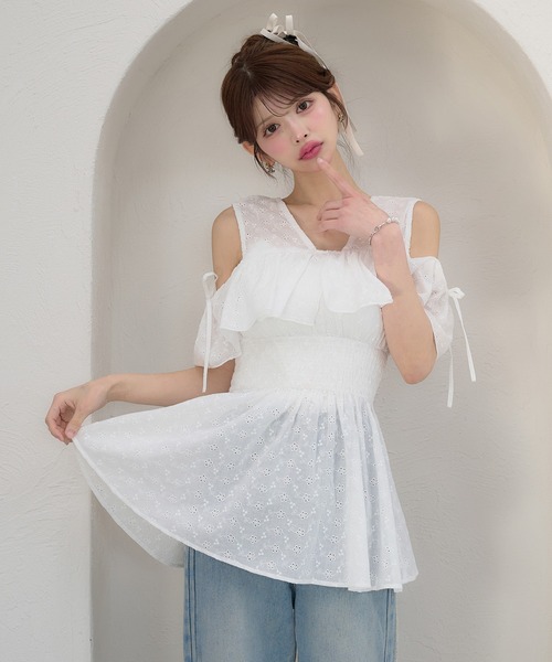 「Ambre Neige」 半袖ブラウス FREE ライトブルー レディース_画像6